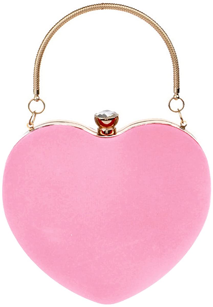 Price:$23.99 Sun Kea Women Heart Shaped Handbag Mini Clutch Chain Purse Chic Shoulder Bag Evening Tote Pink  Handbags   
