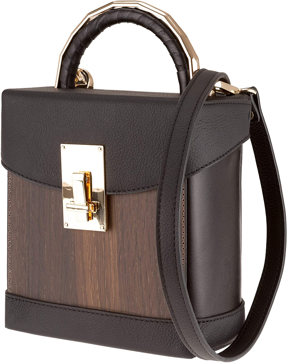 Price:$249.95 SEBASTIAN STURM Shoulder Bag »LARA«, Made of Leather and Wood, Handbag for Women (Smoked Oak/Black)  Handbags   