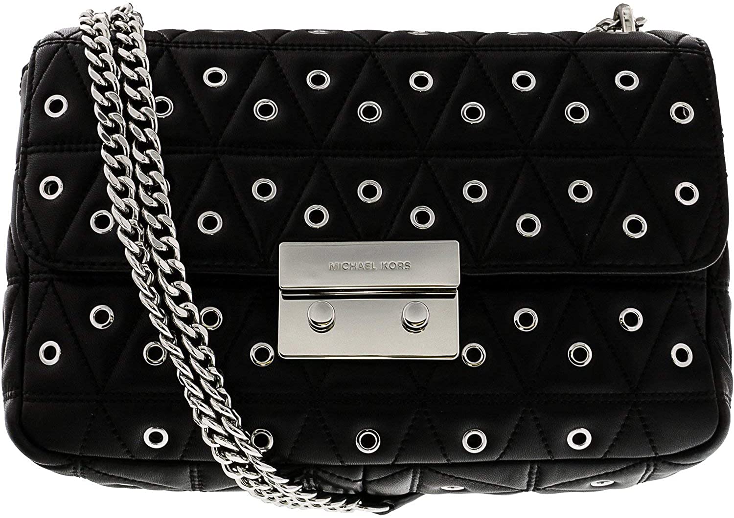 Price:$206.99    Michael Kors Sloan Large Studded Shoulder Bag- Black  Michael Kors  Clothing