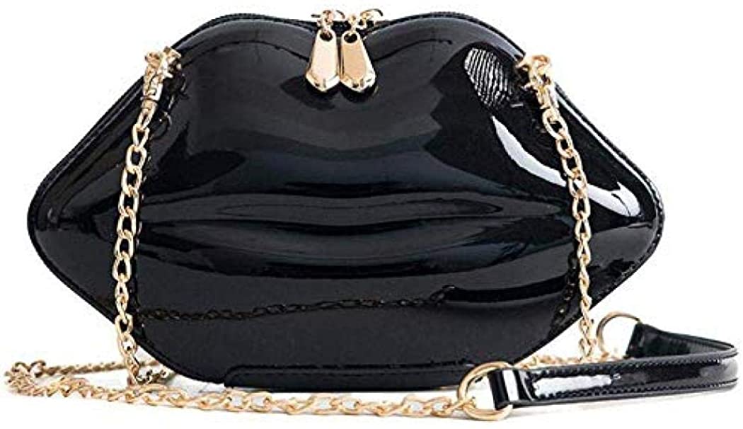 Price:$20.99 Women's Lips Evening Bag Purses Clutch Vintage Banquet Handbag Chain Crossbody Shoulder Bag (Black)  Handbags   