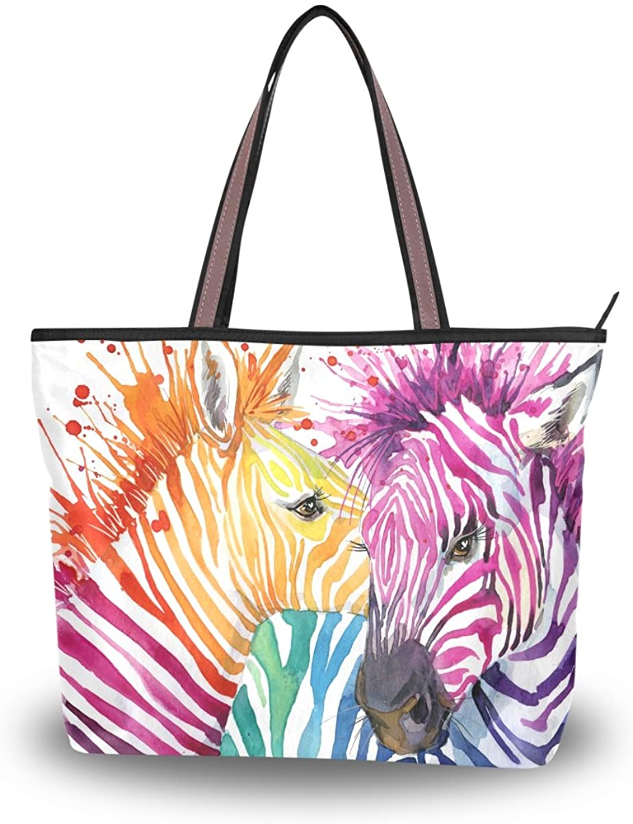 Price:$22.49    JSTEL Women Large Tote Top Handle Shoulder Bags Zebra Love Watercolor Patern Ladies Handbag L  Clothing