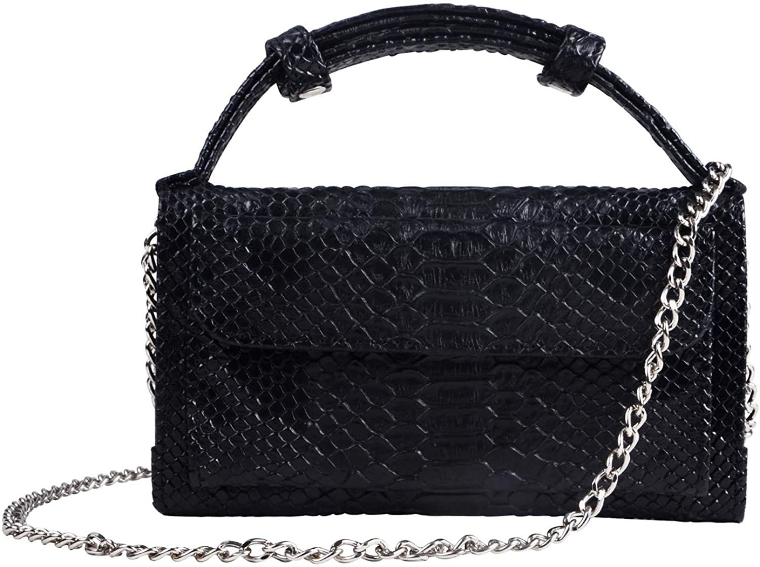 Price:$22.99 Oichy Wallets for Women Crossbody Bag for Ladies Small Shoulder Purse Snakeskin Pattern Handbag Evening Bag Party Bag (Black)  Handbags   