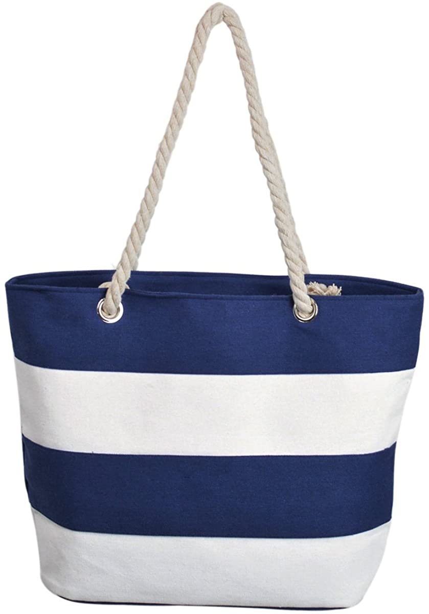 Price:$9.99    Premium Large Striped 2 Tone Canvas Tote Shoulder Bag Handbag, Navy  Clothing