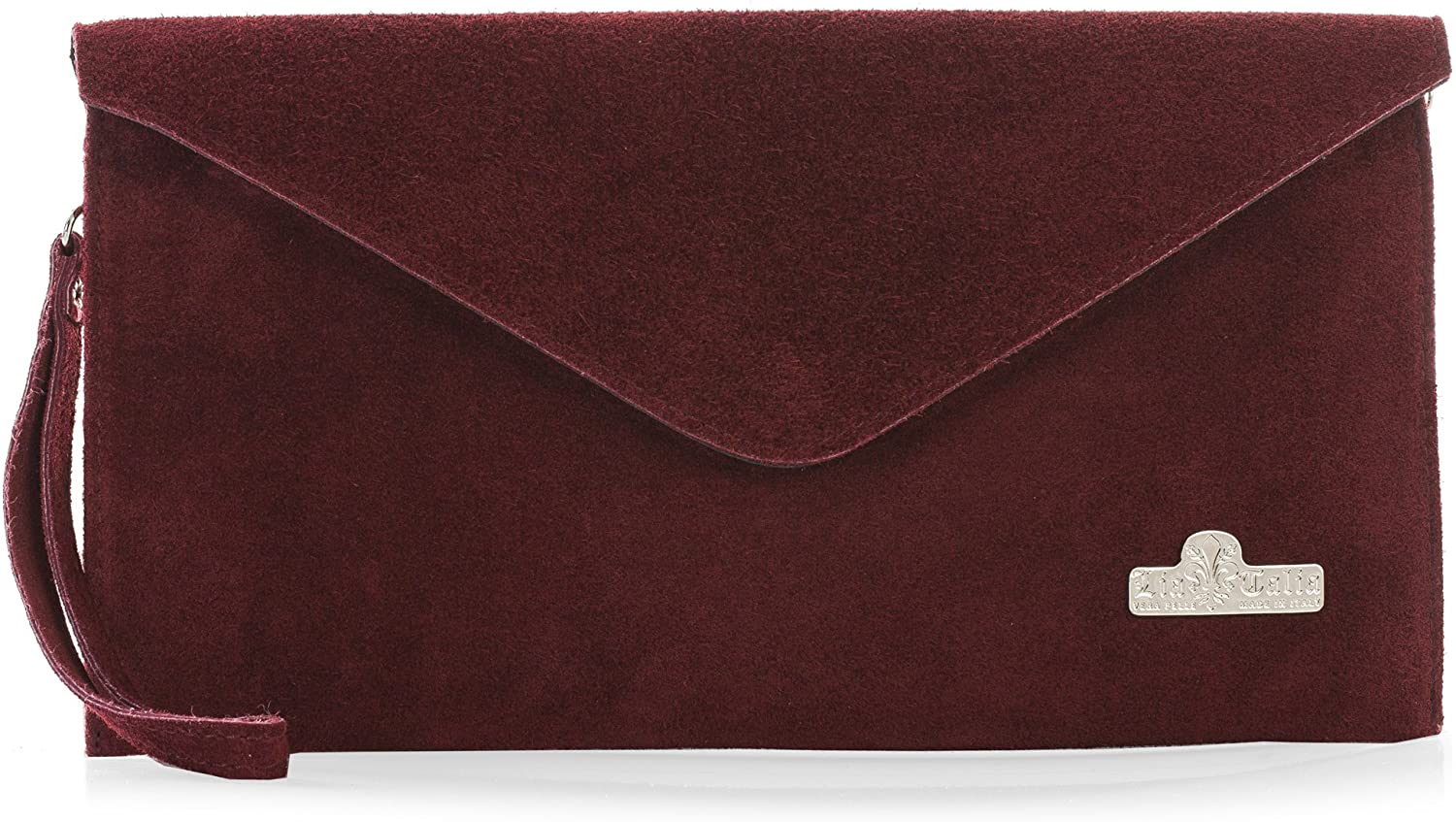 Price:$20.00 Women's Leather Wristlets Clutch Bag in Envelope Shape - 100% Italian Leather with Long Shoulder Strap [Suede - Burgundy]  Handbags   