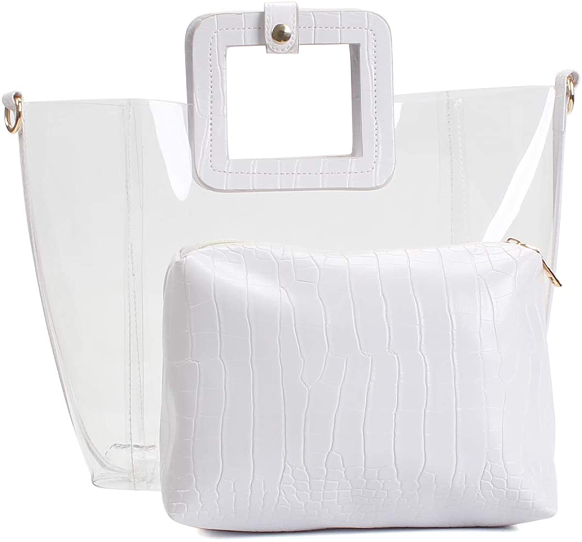 Price:$22.90    Poxas Classic PVC Jelly Bag Waterproof Clear Purse Tote Handbag Beach Shoulder Bags (White)  Clothing