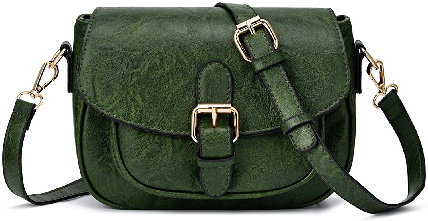 Price:$19.99    Small Purse Vintage Satchel for Women PU Leather Cover Hasp Crossbody Bag and Saddle Shoulder Bag with Long Adjustable Strap (Dark green)  Clothing