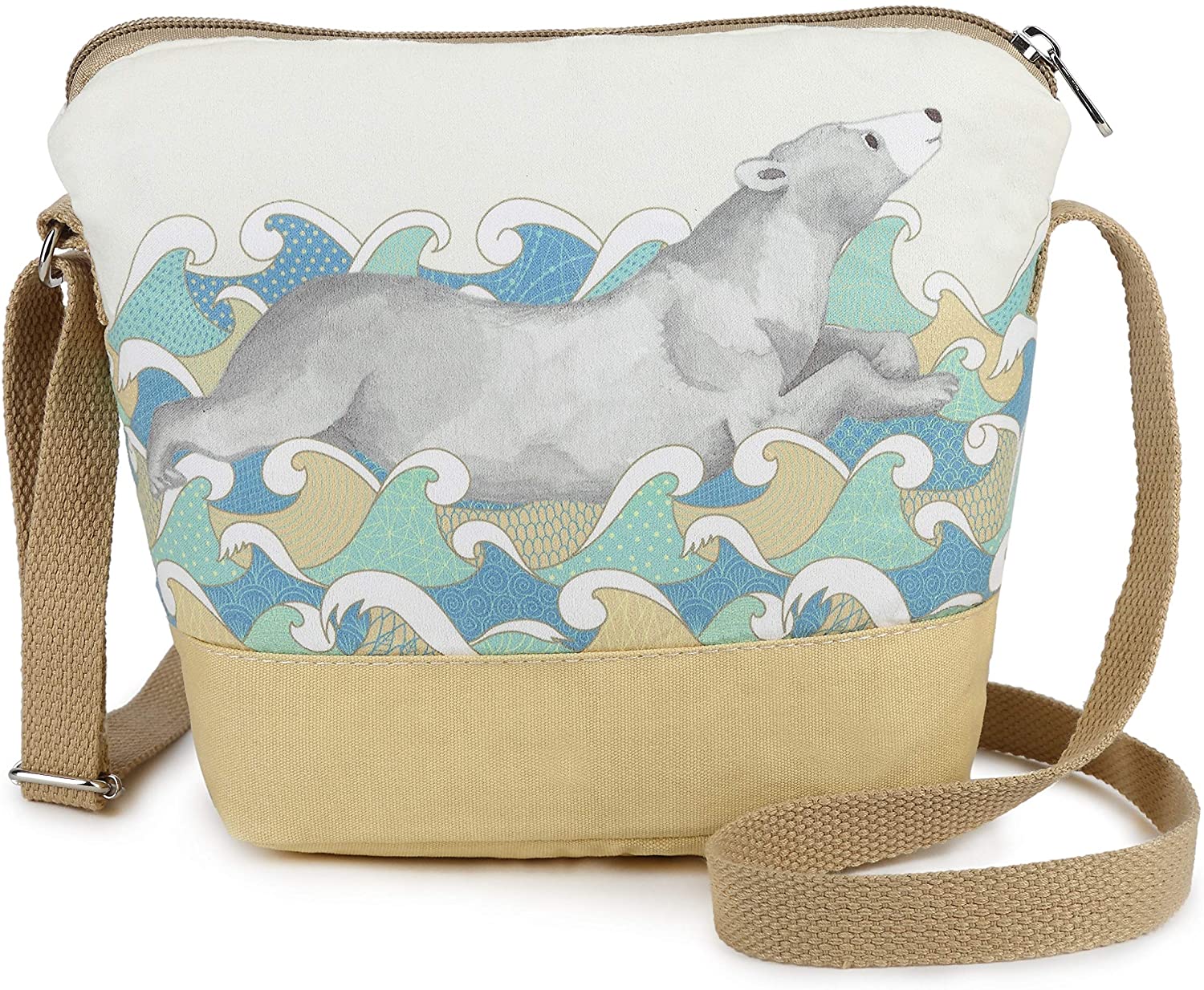 Price:$19.99 Crest Design Cute Canvas Crossbody Bag Shoulder Bag Purse for Girl and Teenage (Beige Otter)  Handbags   