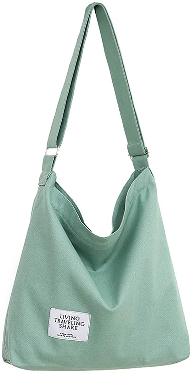 Price:$10.99    Covelin Women's Retro Large Size Canvas Shoulder Bag Hobo Crossbody Handbag Casual Tote Dark Sea Green  Clothing