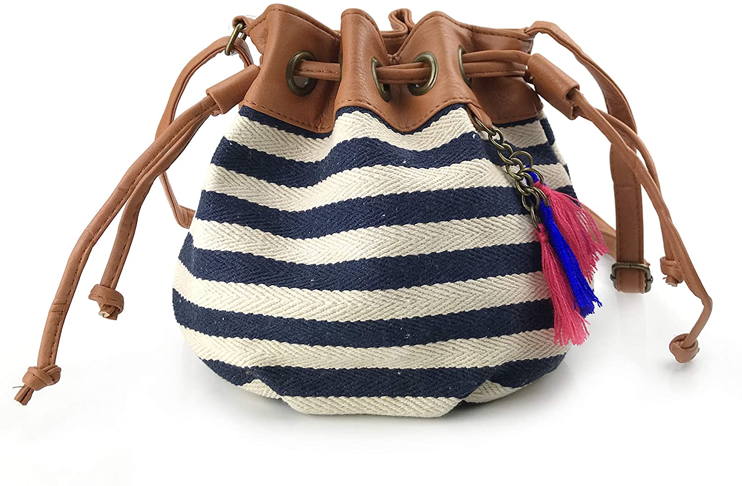Price:$14.75    Hoxis Totem Bohemian Patterned Canvas Drawstring Mini Bucket Shoulder Bag Satchel (Navy)  Clothing