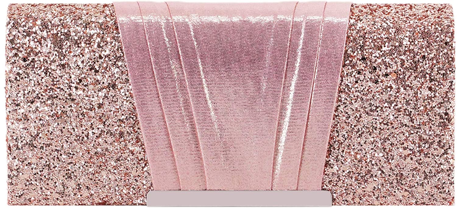 Price:$13.99 Gabrine Womens Shiny Pleated Evening Bag Lady Sequins Shoulder Bag Envelop Bag Handbag Clutch Purse for Wedding Prom Party(Pink)  Handbags   