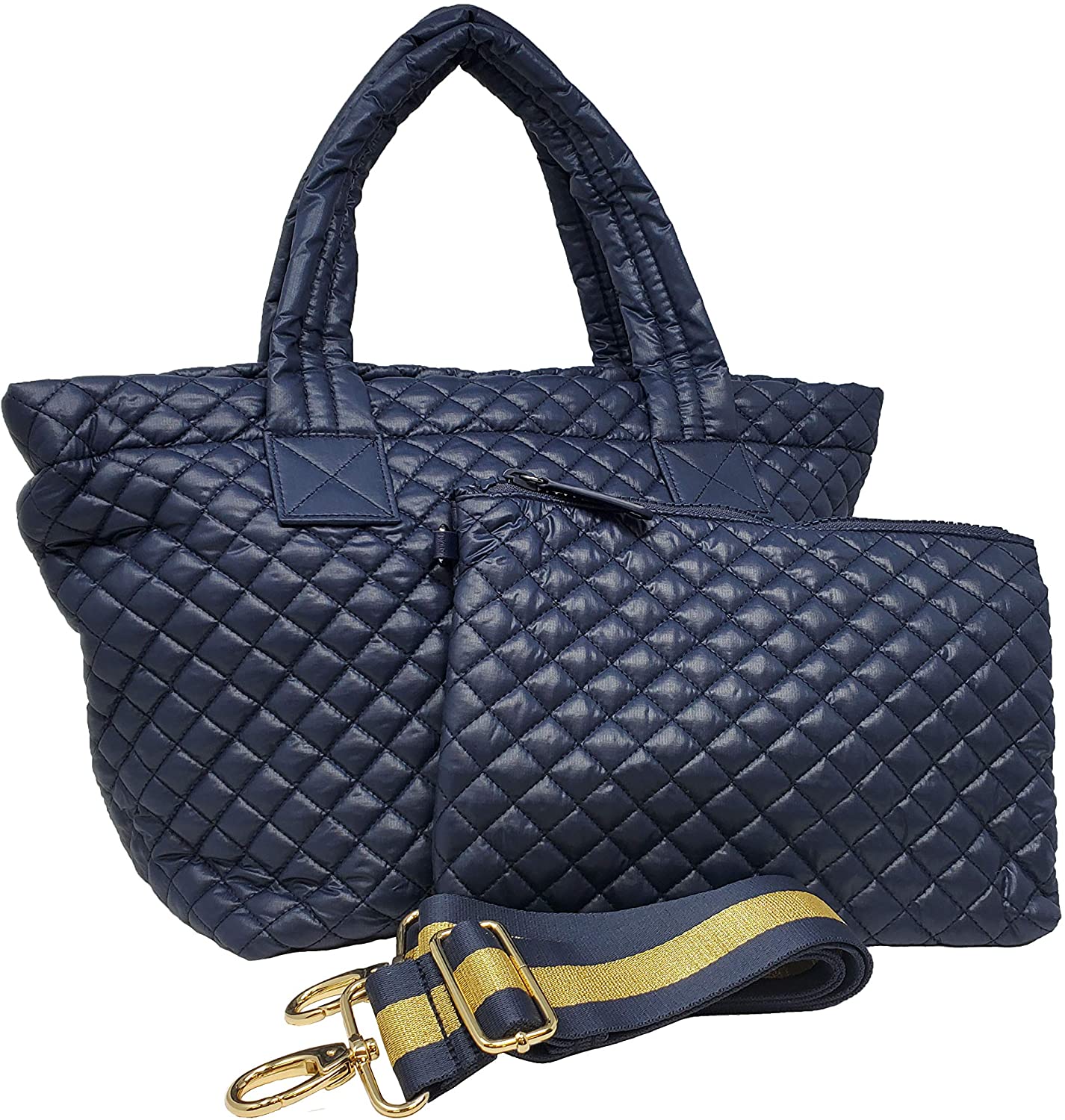 Price:$89.00    ClaraNY Comfortable Light weight Medium size Quilted Tote bag with Pouch and Shoulder Strap water repellent Navy  Clothing