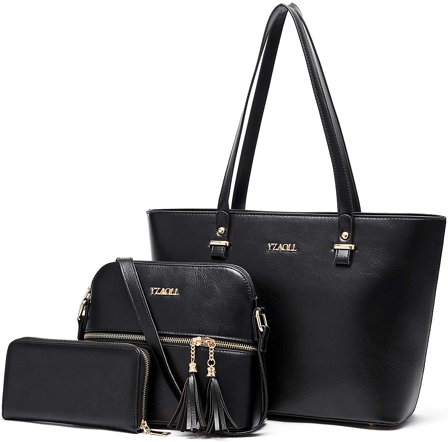 Price:$35.99    Satchel Purses and Handbags for Women Shoulder Tote Bags Wallets 3pcs Ladies Work Purses Set Black  Clothing