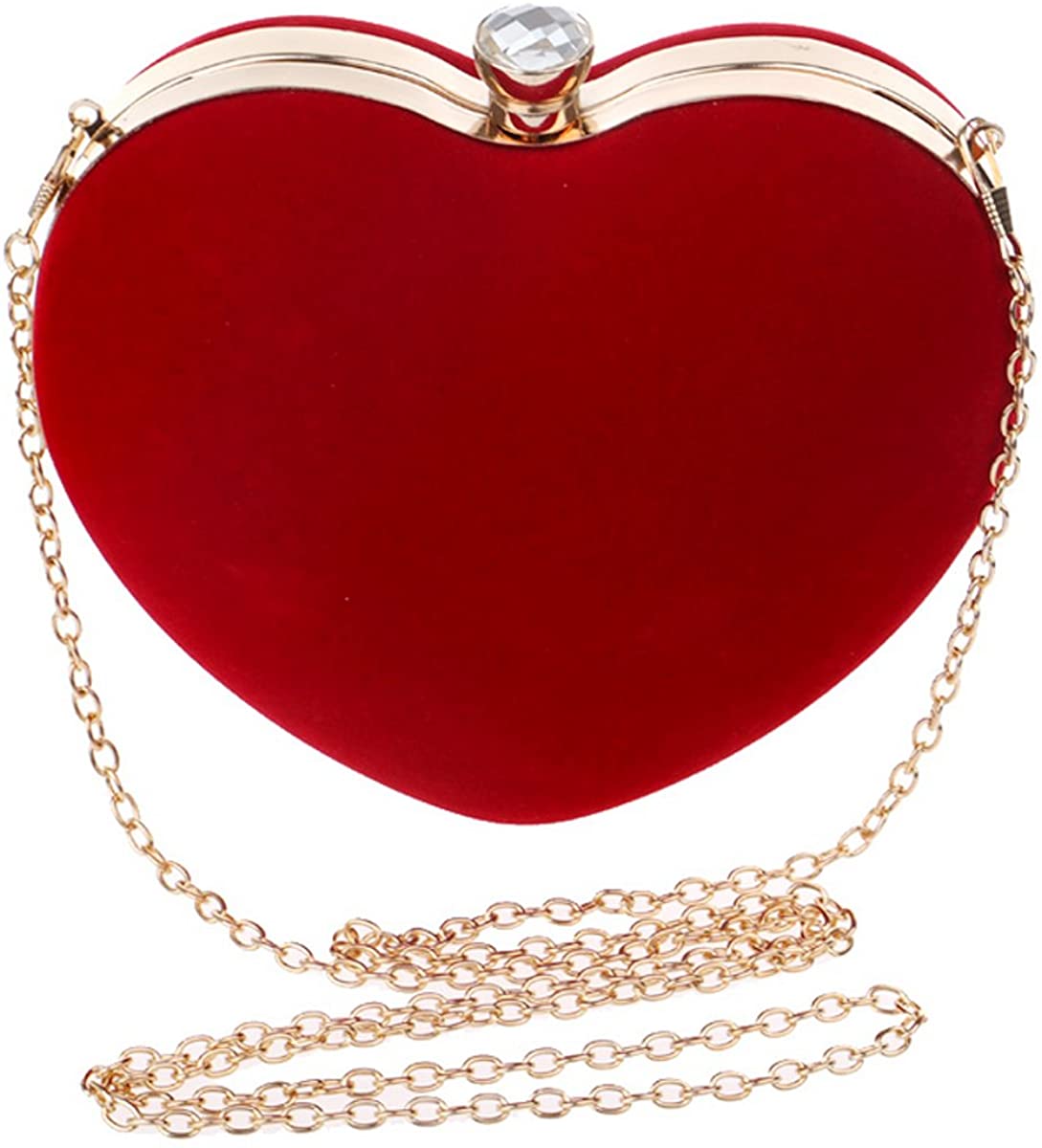 Price:$20.99 Danse Jupe Women Velvet Heart Shape Clutch Evening Bag Tote Chain Shoulder Purse Red  Handbags   