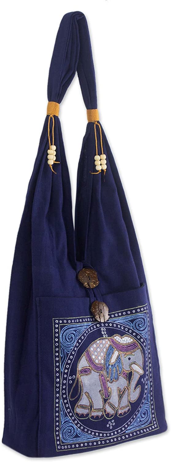 Price:$27.99    NOVICA Dark Blue Handmade Embroidered Shoulder Bag, Lucky Elephant'  Clothing