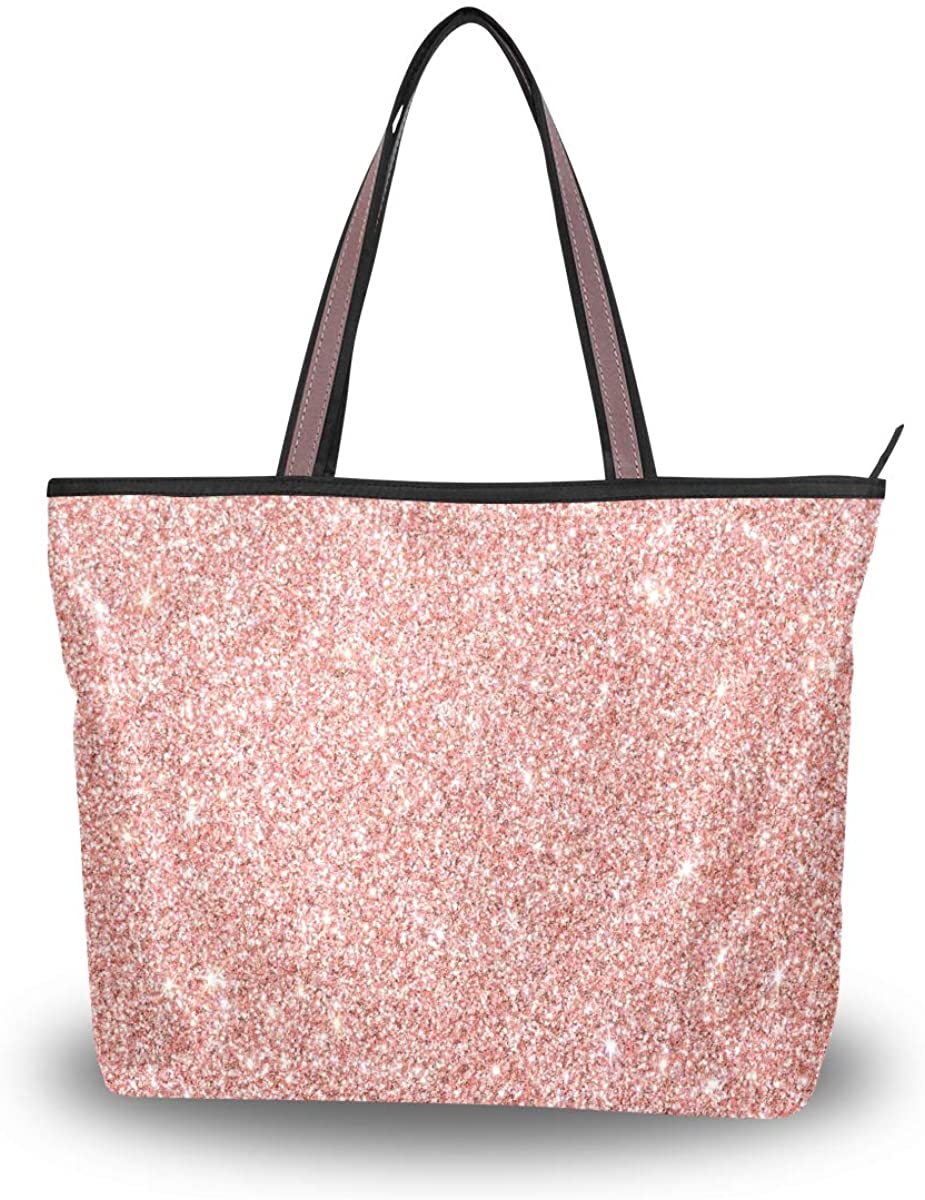 Price:$17.99    Woman Tote Bag Rose Gold Pink Red Shoulder Handbag for Work Travel Business Beach Shopping School Woman Girl  Clothing