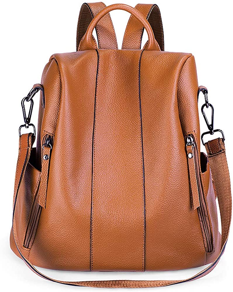 Price:$49.99    SUVOM Genuine Leather Backpack for Women Anti-theft Rucksack Ladies Shoulder Bag (Yellow-brown)  Clothing