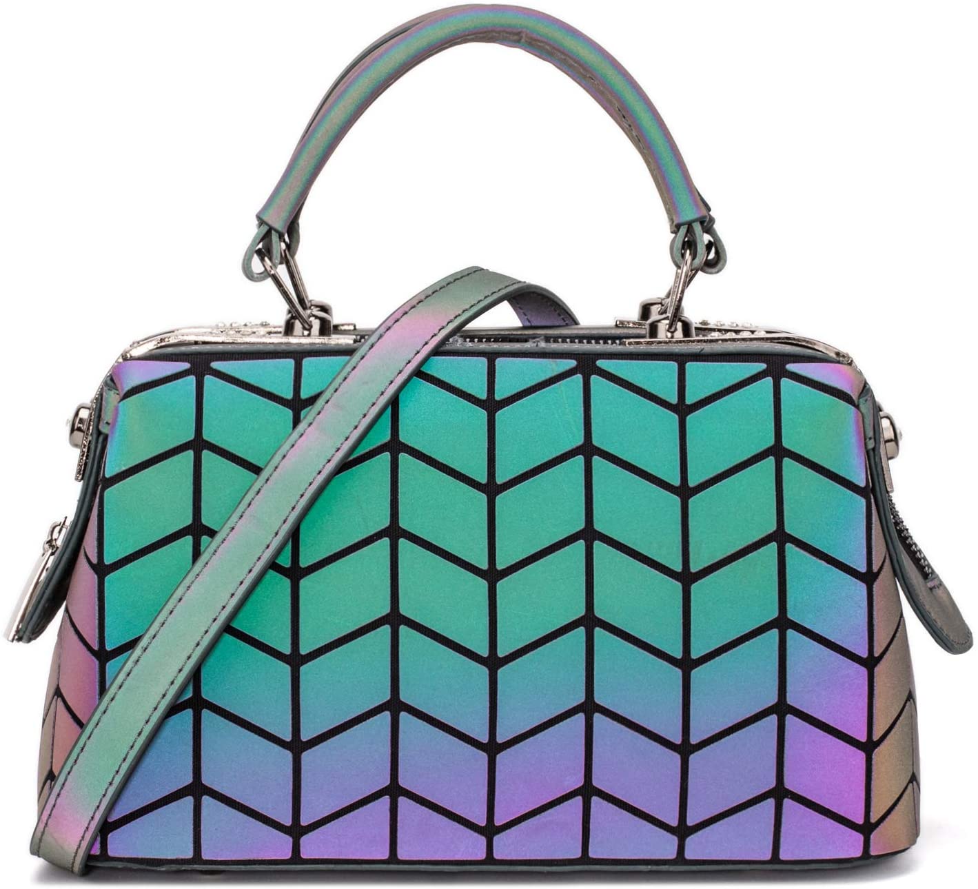 Price:$29.99    Geometric Luminous Purses and Handbags for Women Holographic Reflective Crossbody Bag Shoulder Bag Flash Rainbow Tote 2001-03  Clothing