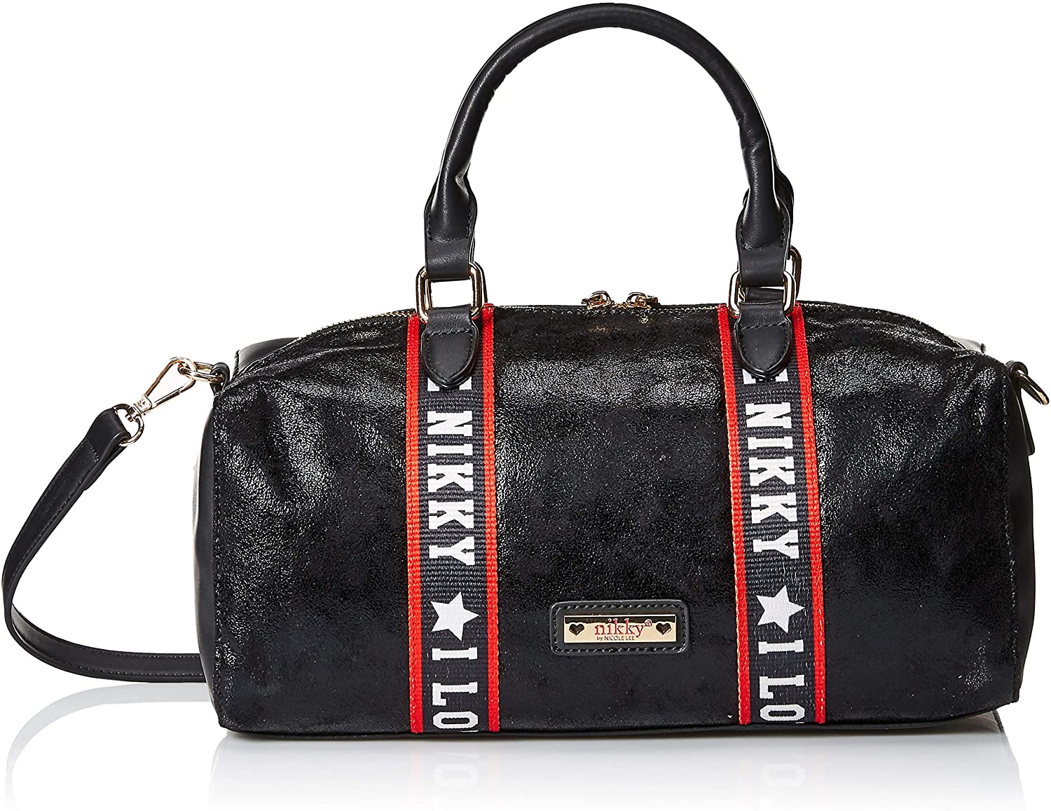 Price:$39.00    Nikky Women's Metallic Black Satchel Bag Top Handles And Shoulder Strap, One Size  Clothing