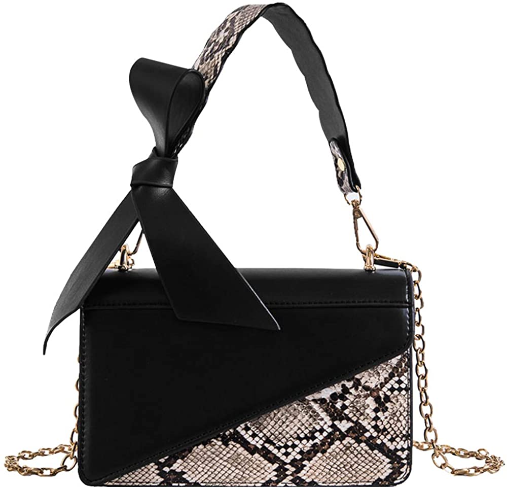 Price:$0.00    LABANCA Womens Evening Handbags Chain Shoulder Crossbody Satchel Bag Purse Snakeskin Pattern Top Handle Bags Black  Clothing