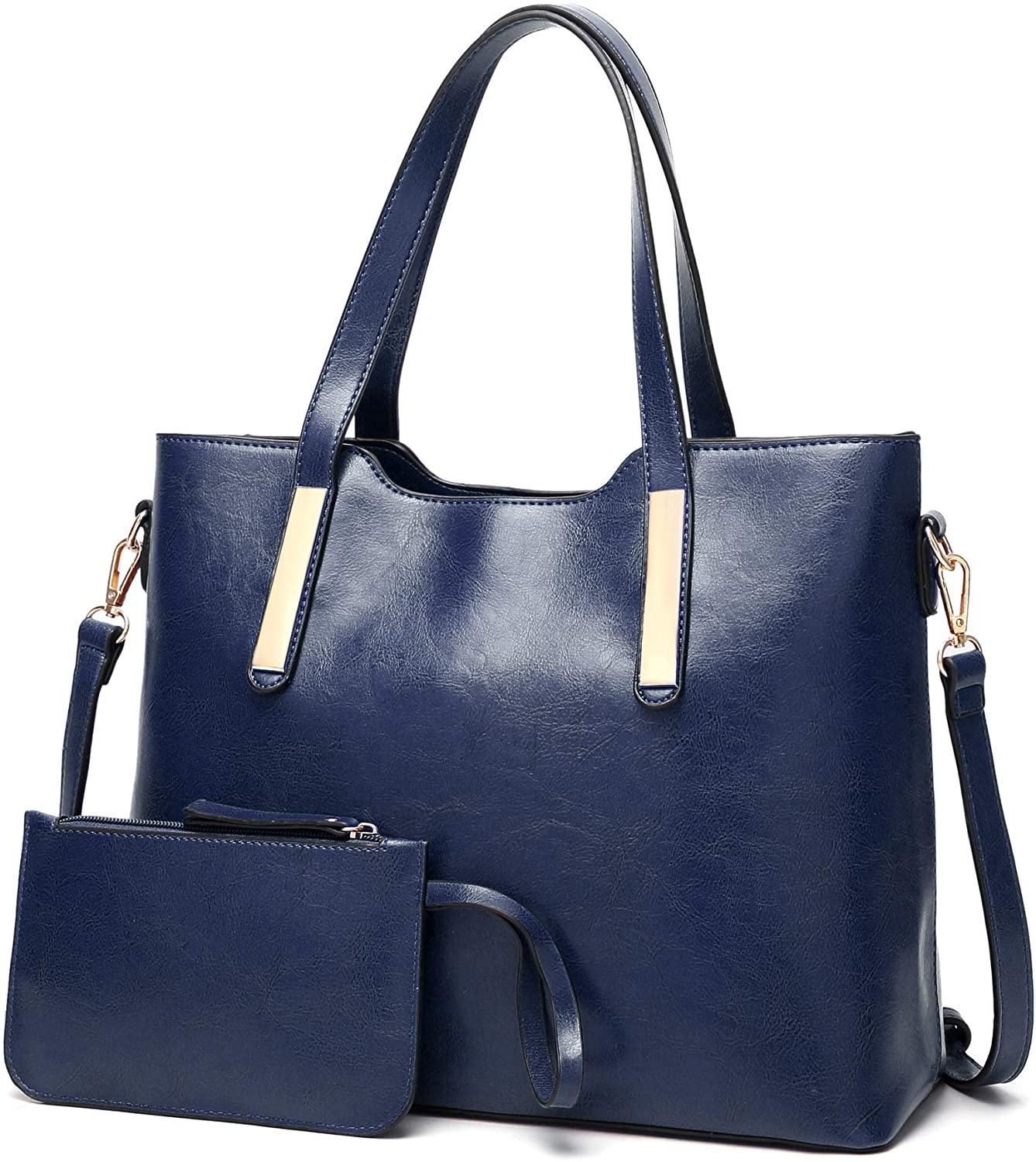 Price:$22.99    FADPRO Women Tote Bag Shoulder Bag Top Handle Faux Leather Satchel Purse Pouch Clutch Set 2pcs - Blue  Clothing