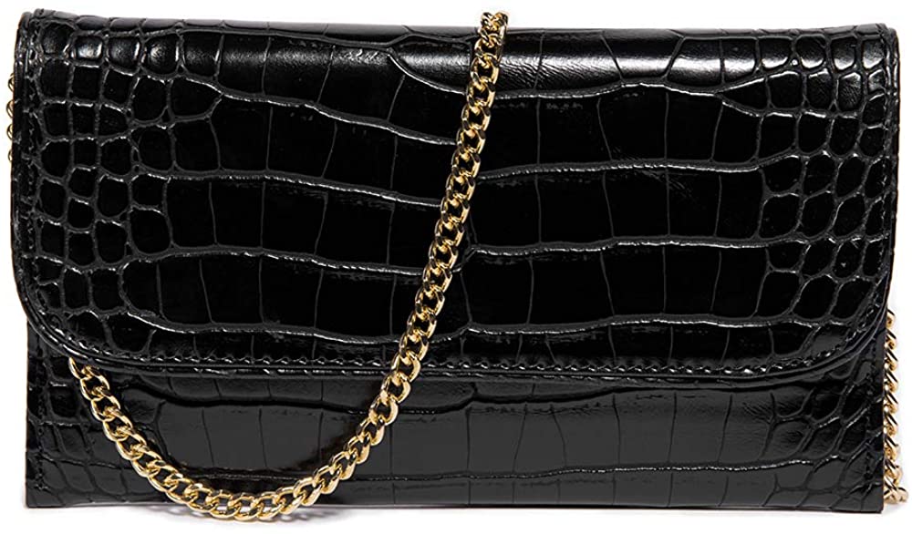 Price:$11.99 Lady's Functional Crocodile Leather Clutch Purse Detachable Chians Cross Body Shoulder Hand Bag (Black)  Handbags   