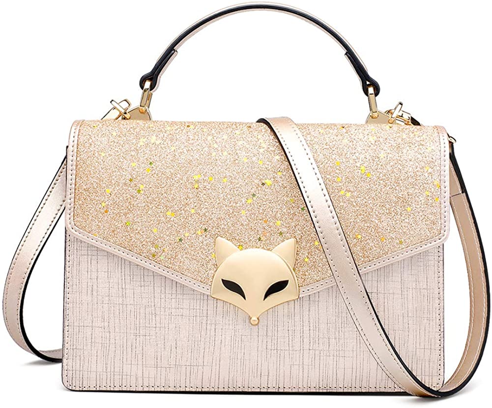 Price:$56.99 FOXER Small Leather Handbags for Women, Genuine Leather Starry Design Magnetic Closure Mini Ladies Crossbody Shoulder Bags Leather Women's Designer Top-handle Bags Girls (gold)  Handbags   