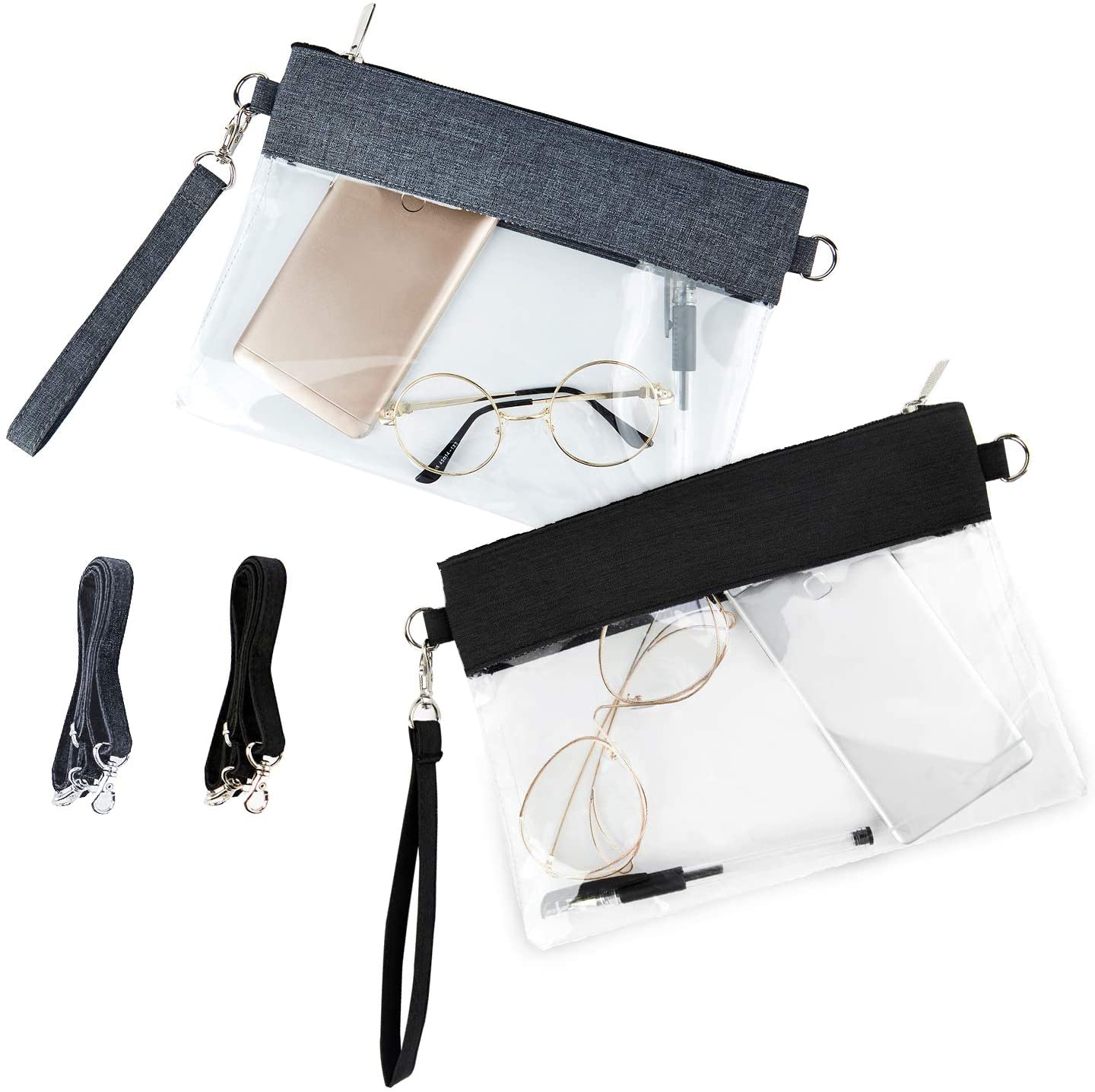 Price:$8.70    2-Pack Clear Purses Handbags Bag Shoulder tote Stadium Concerts Messenger university organizer Work Bags for womens (2-pack Black)  Clothing