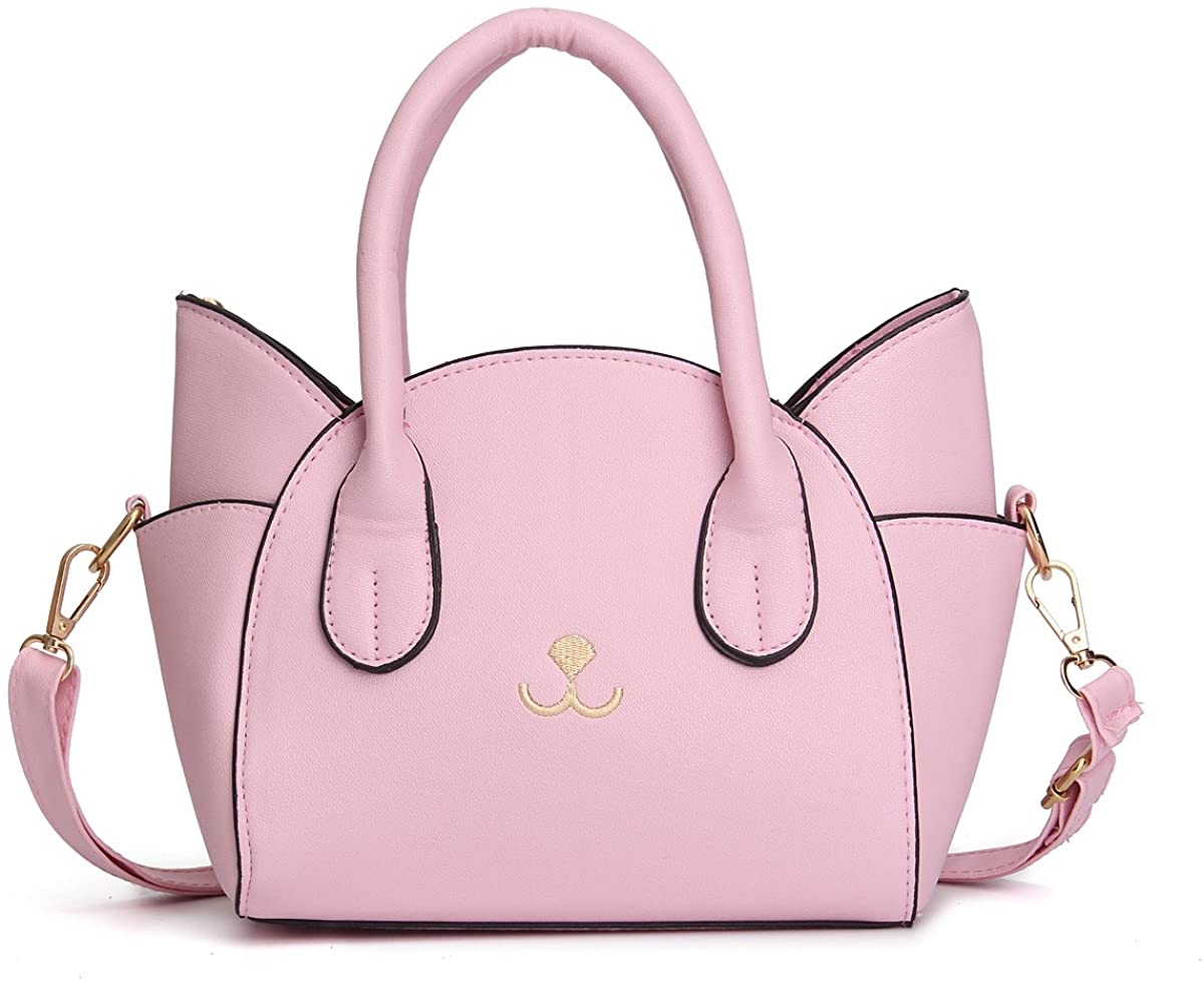 Price:$20.99    OURBAG Women's Fashion Top Handle Cute Cat Cross Body Shoulder Bag Pink Medium  Clothing
