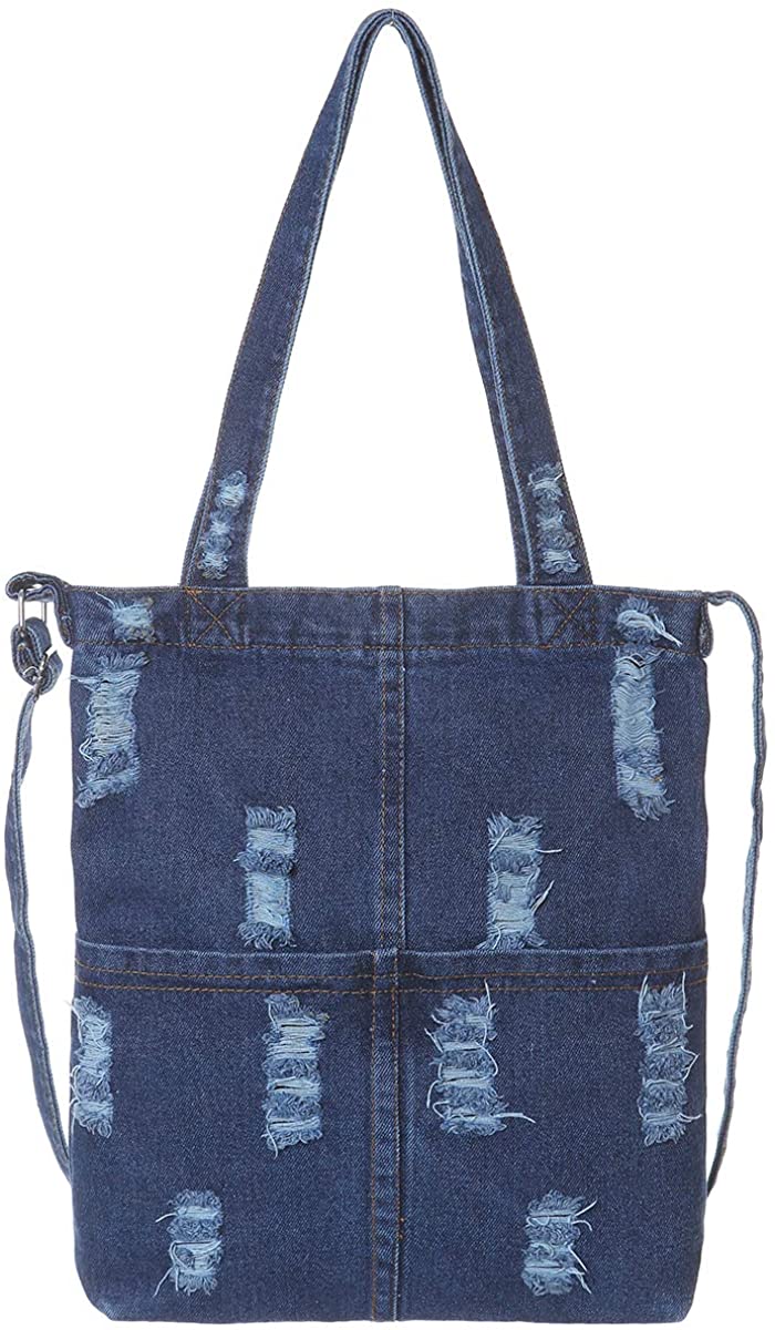 Price:$15.99    Denim Jean Tote Handbags Casual Shoulder Work Bag Crossbody with Detachable Shoulder Strap(A-Dark Blue)  Clothing