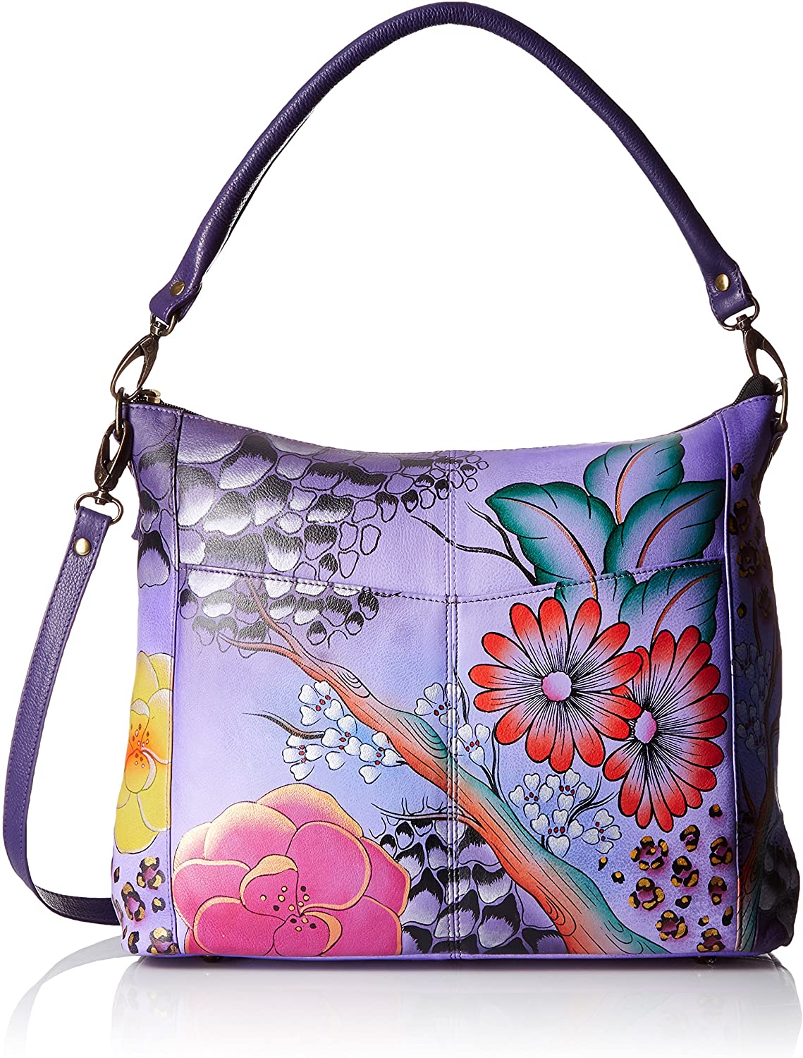 Price:$199.00 Anna by Anuschka Women's Genuine Leather Medium Convertible Shoulder Bag | Hand painted Original Artwork | Floral Safari  Handbags   