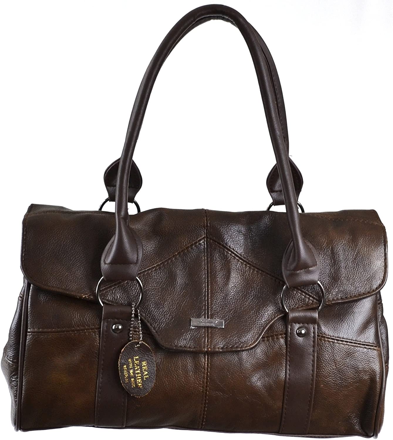 Price:$52.99 Ladies Leather Shoulder Bag/Handbag with Folder Over Flap and Magentic Clasp. (Dark Brown)  Handbags   