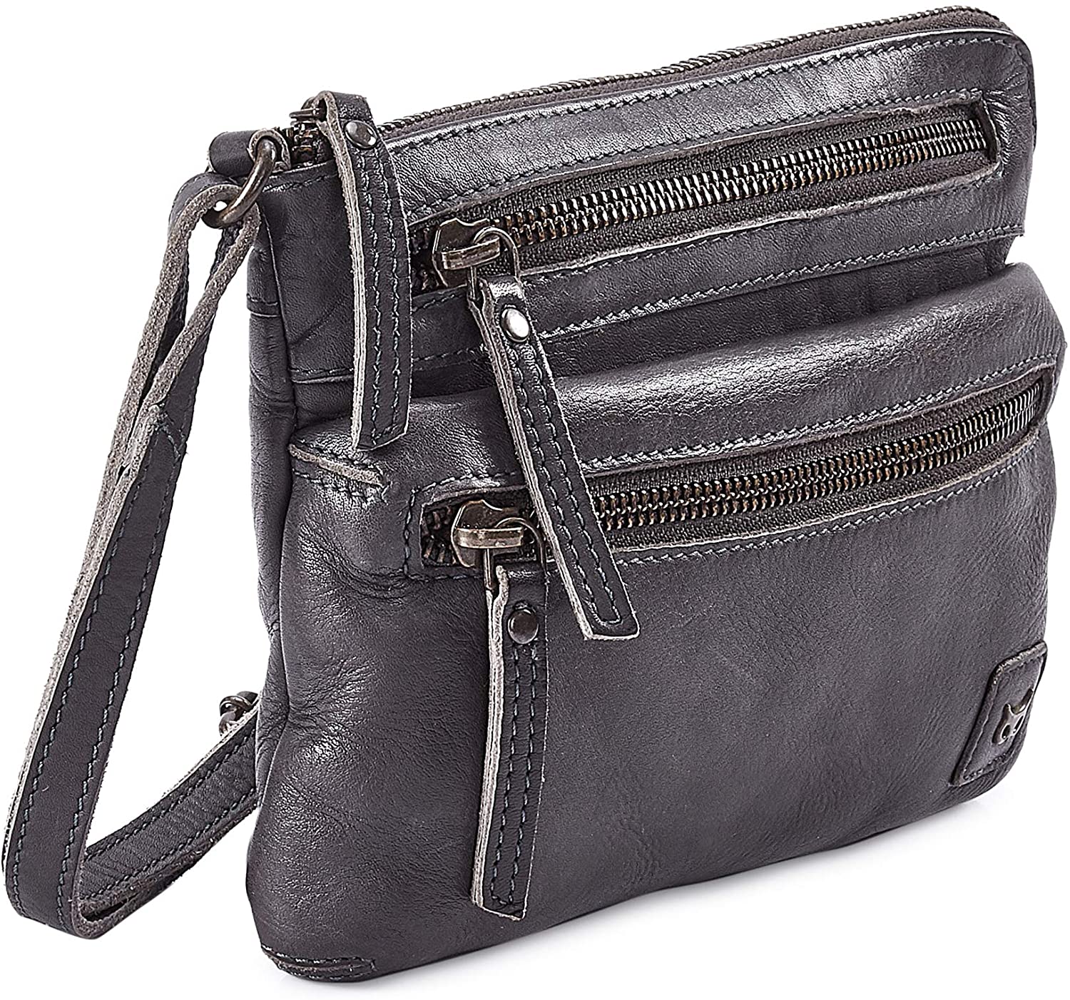 Price:$31.99    Wise Owl Accessories Small Triple Zip Real Leather Women's Crossbody- Premium Vintage Crossover Shoulder Sling Bag (Grey Washed Vintage)  Clothing