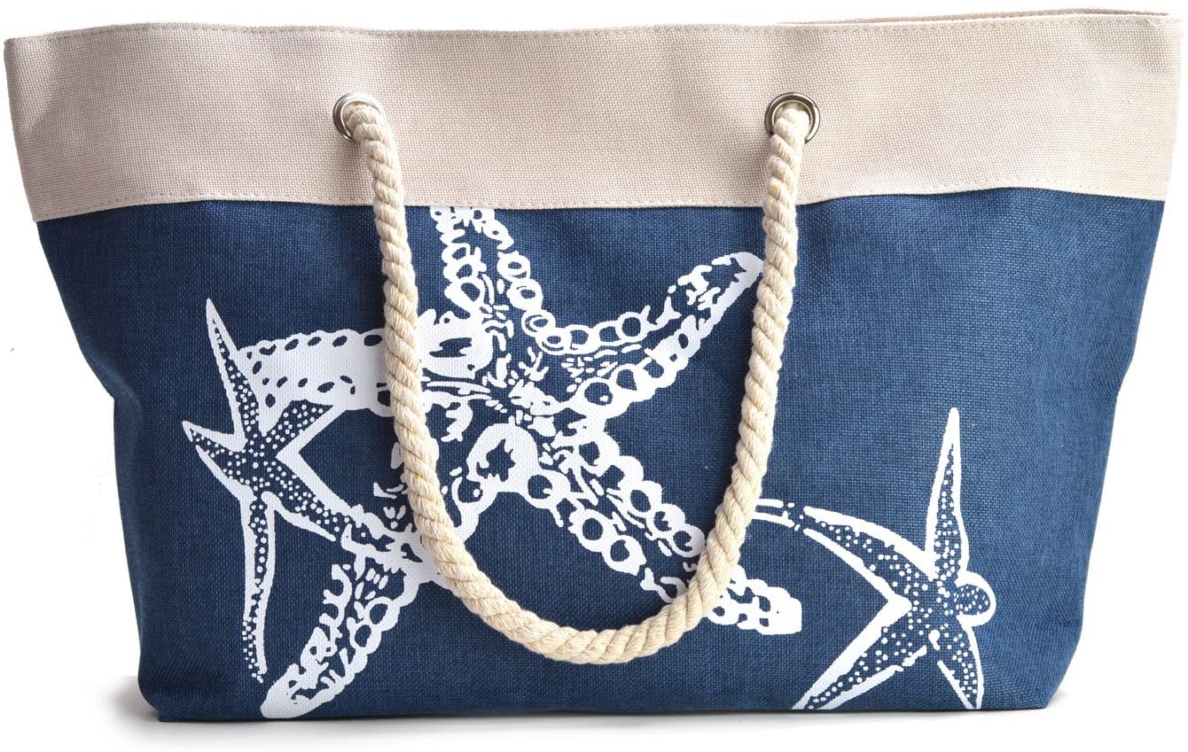 Price:$13.99    Beach Tote Bag - Large Summer Tote Bags with Zipper Closure Shoulder Bag For Women (Navy)  Clothing