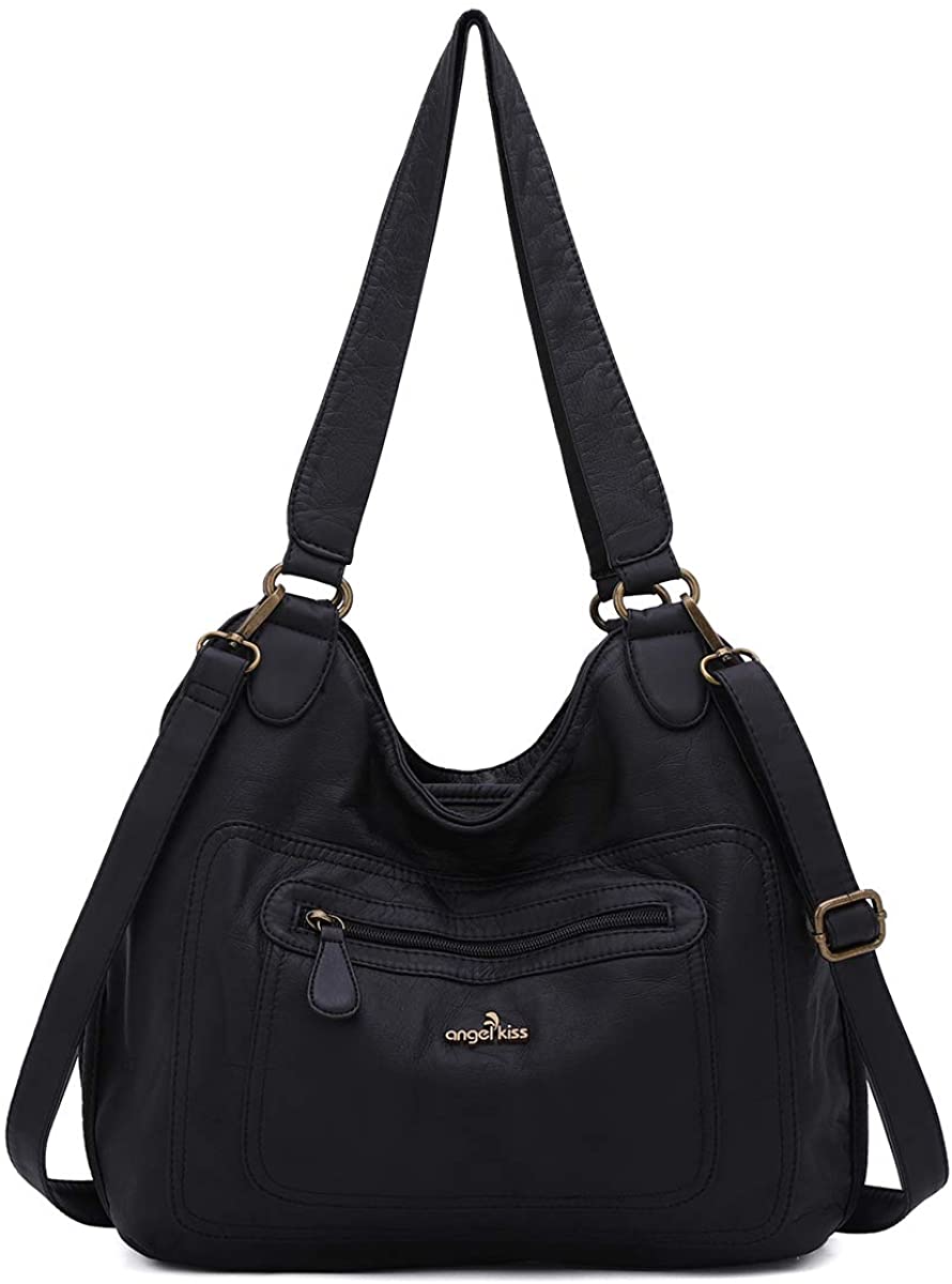 Price:$39.99    angel kiss Satchel Handbag for Women, Ultra Soft Washed Vegan Leather Crossbody Bag, Shoulder Bag, Tote Purse (RU601#10BLACK)  Clothing