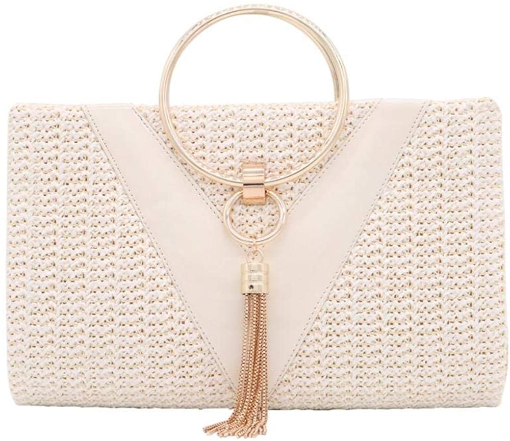 Price:$18.99 Women Straw Bag Crossbody Clutch Evening Clutch Purse Beach Shoulder Handbag  Handbags   
