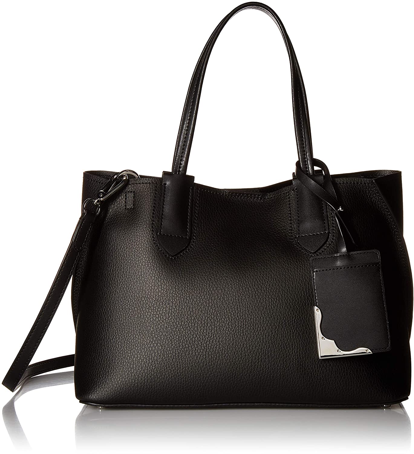 Price:$129.99    Calvin Klein Jacky Micro Pebble Leather Slouchy East/West Tote, Black/Silver, One Size  Clothing