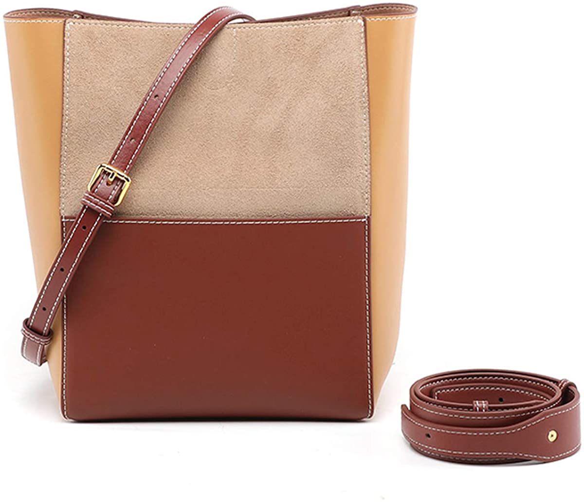 Price:$49.99 YaShaer Women Handbag Genuine Leather Bucket Bag Big Capacity Tote Top Handle Satchel Shoulder Red Brown Apricot  Handbags   