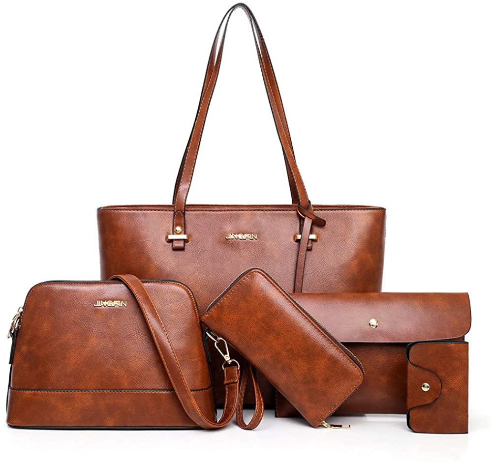 Price:$36.59 Women's handbag shoulder bag handbag for women and crossbody bag 5 pieces bag for women (brown)  Handbags   
