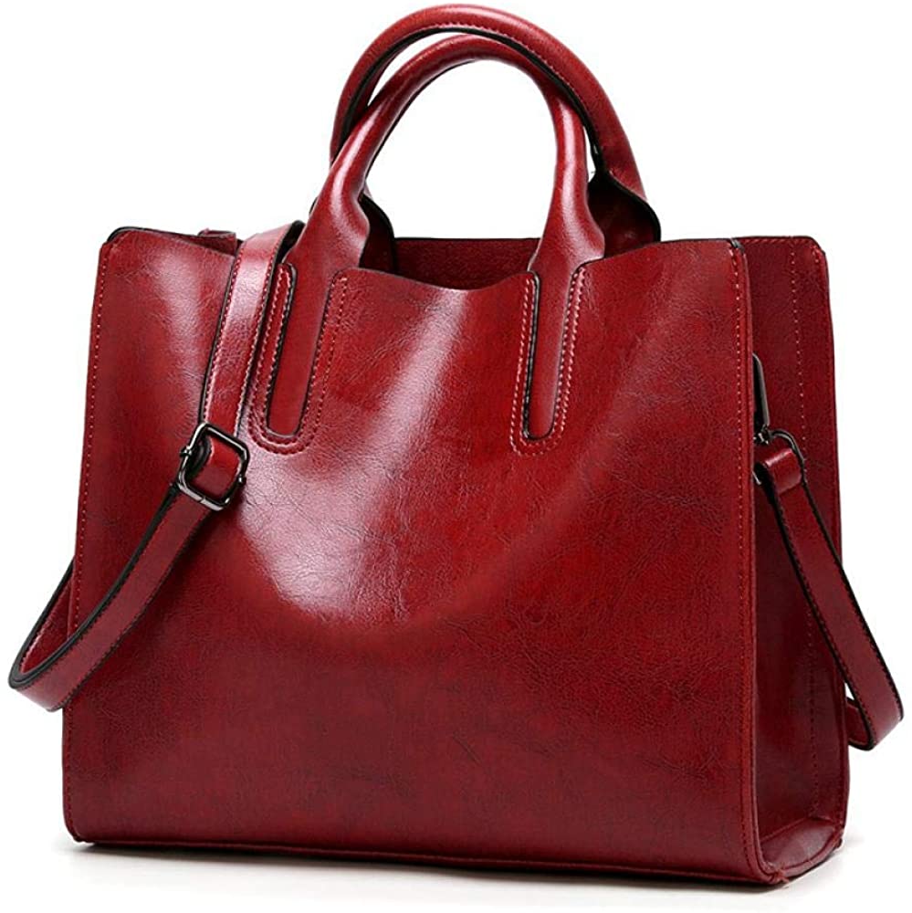 Price:$22.99    Women Leather Handbags Big Casual Trunk Tote Shoulder Bag Ladies Large Purse - Burgundy  Clothing