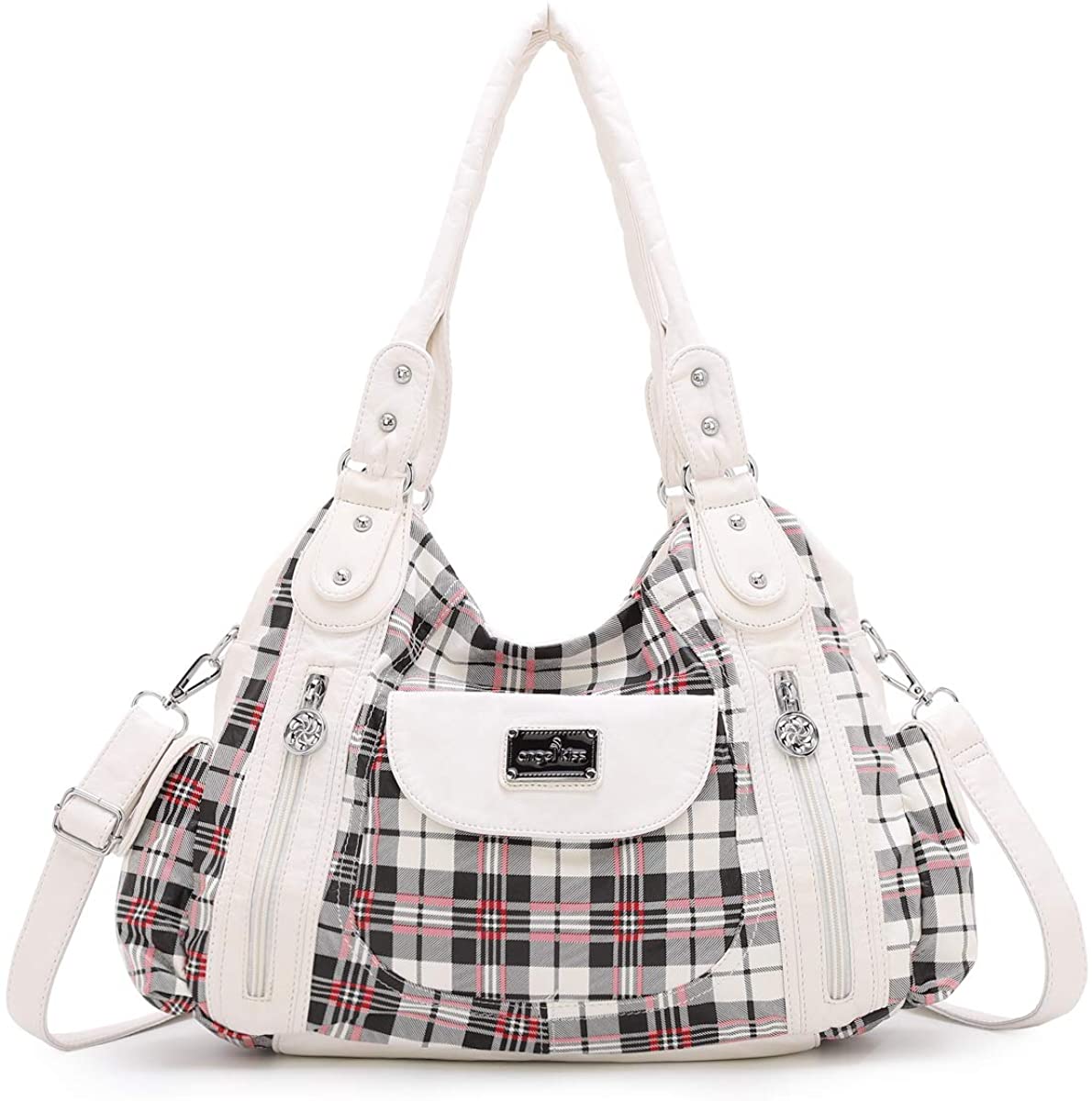 Price:$39.99    Angel Kiss Roomy Fashion Hobo Womens Handbags Ladies Purse Satchel Shoulder Bags Tote Washed Leather Bag (A-AK812-5P#1894#87#White/White)  Clothing