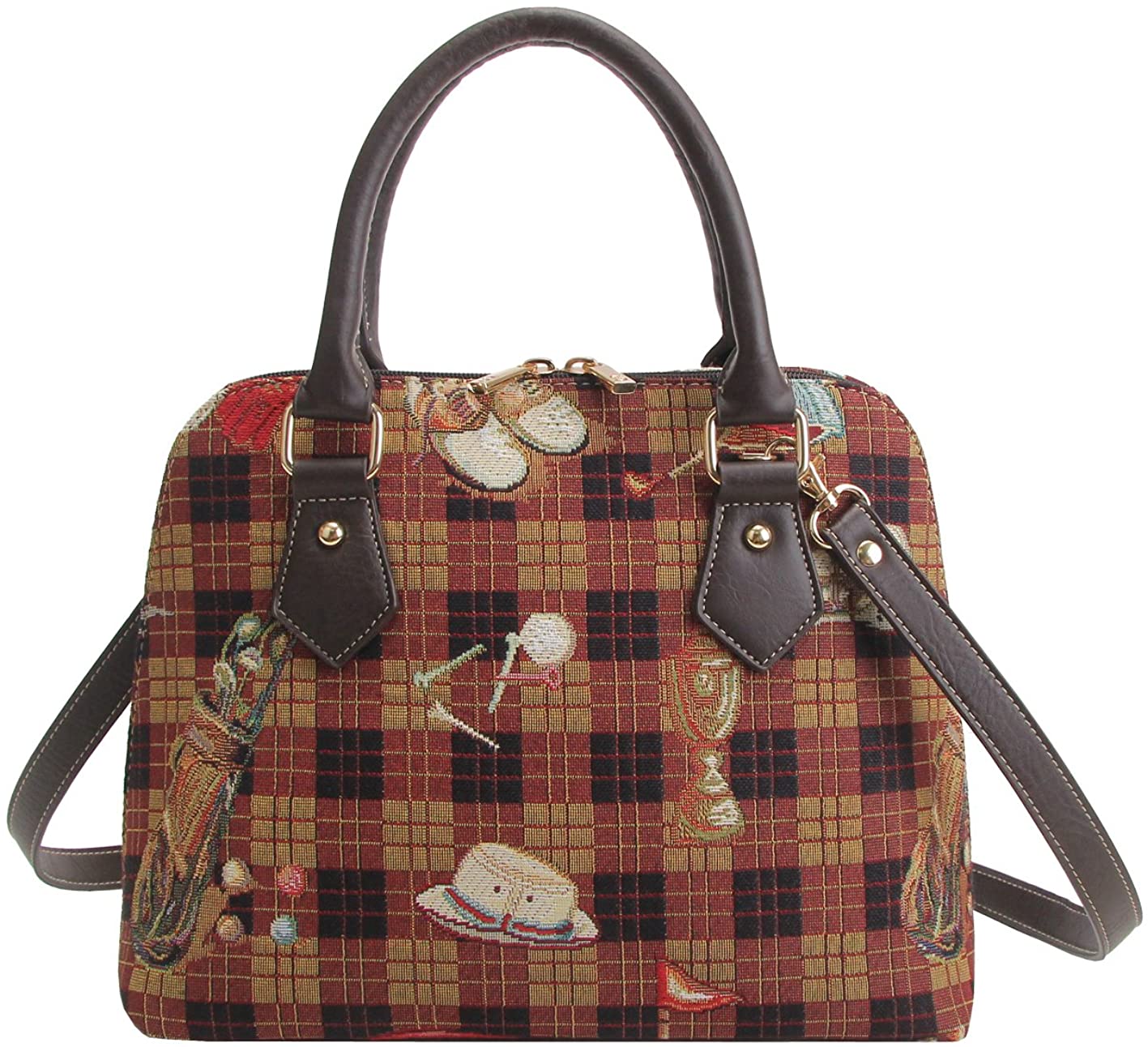 Price:$34.00 Signare Tapestry Handbag Satchel Bag Shoulder bag and Crossbody Bag and Purse for women with Golf Design (CONV-GOLF)  Handbags   