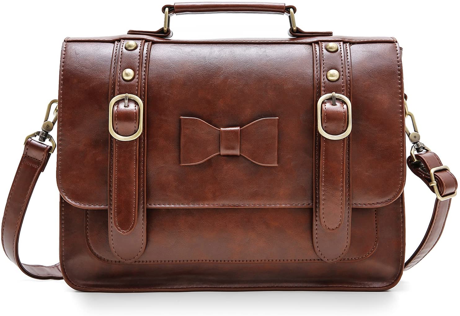 Price:$29.99    ECOSUSI Women Vintage Faux Leather Messenger Shoulder Satchel Weekender Fashion Bag, Dark Brown  Clothing