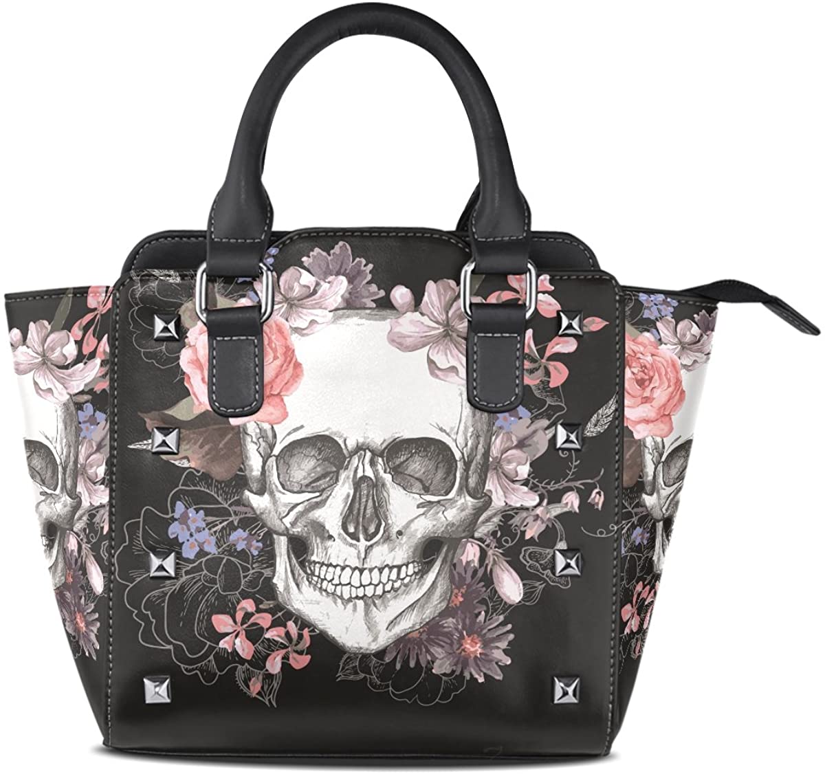 Price:$47.99    Womens Art Rose Skull Leather Handbags Purses Shoulder Tote Satchel Bags  Clothing