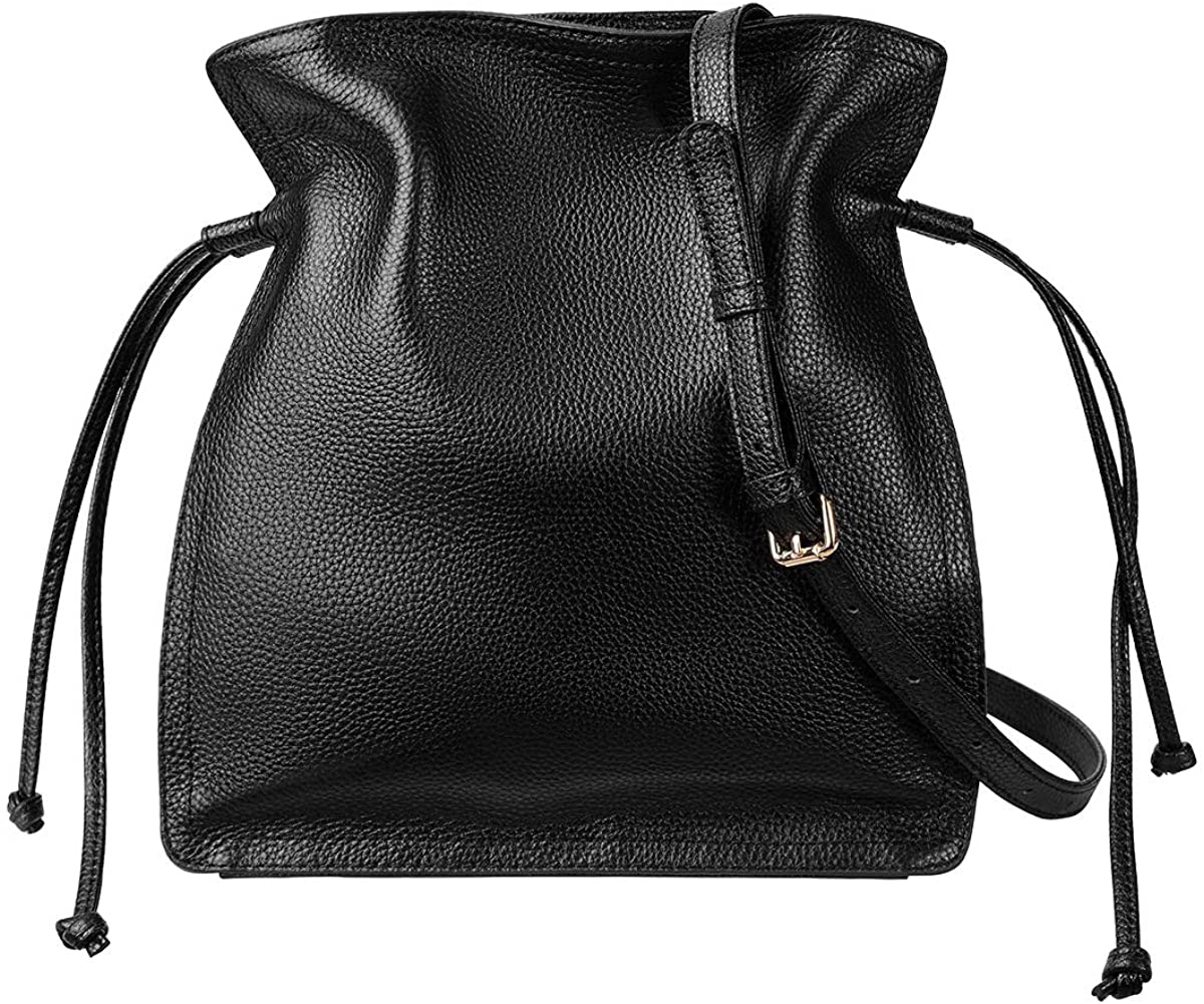 Price:$57.79 VISHARK Cowhide Leather Shoulder Bags for Women Bucket Bags Designer Cross body Bags Ladies Handbag Purses Black (Simple Black)  Handbags   
