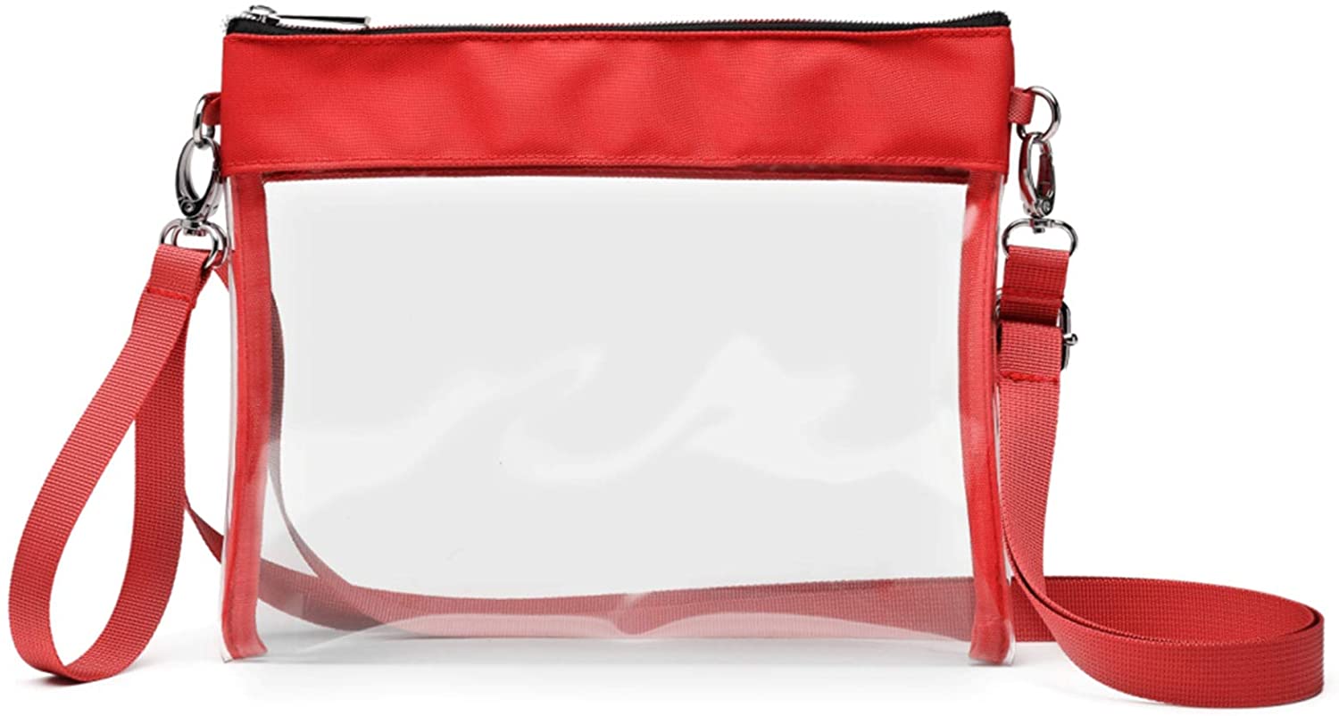 Price:$6.99 Clear Purse, iSPECLE Clear Bag Stadium Approved for Football Game, BTS Concert, Design with Shoulder Strap and Wrist Strap, Use as a Fashion Crossbody Bag or Handbag for Ladies Red  Handbags   