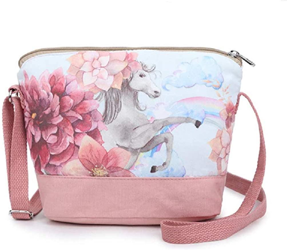 Price:$13.99 Aimeio Cute Unicorn Printed Canvas Crossbody Purse Handbag Small Shoulder Bag Make Up Pouch for Women Girls  Handbags   