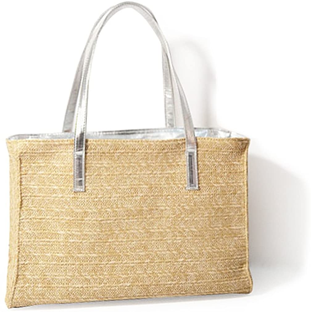 Price:$21.90    Hoxis Holiday Beach Straw Faux Leather Handle Tote Womens Shoulder Handbag (Silver)  Clothing