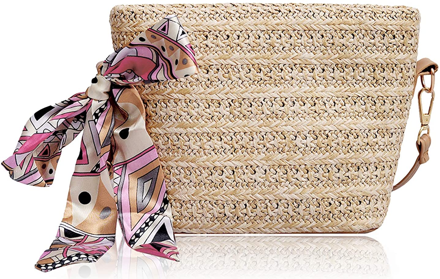 Price:$8.93 Straw Bags for Women Natural Chic Casual Woven Shoulder Bags Boho Bali Crossbody Handbag (Beige)  Handbags   