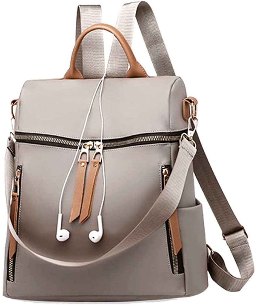 Price:$23.59    Women Backpack Purse Waterproof Nylon Shoulder Bag Headphone Plug Travel Daypack (Taupe)  Clothing