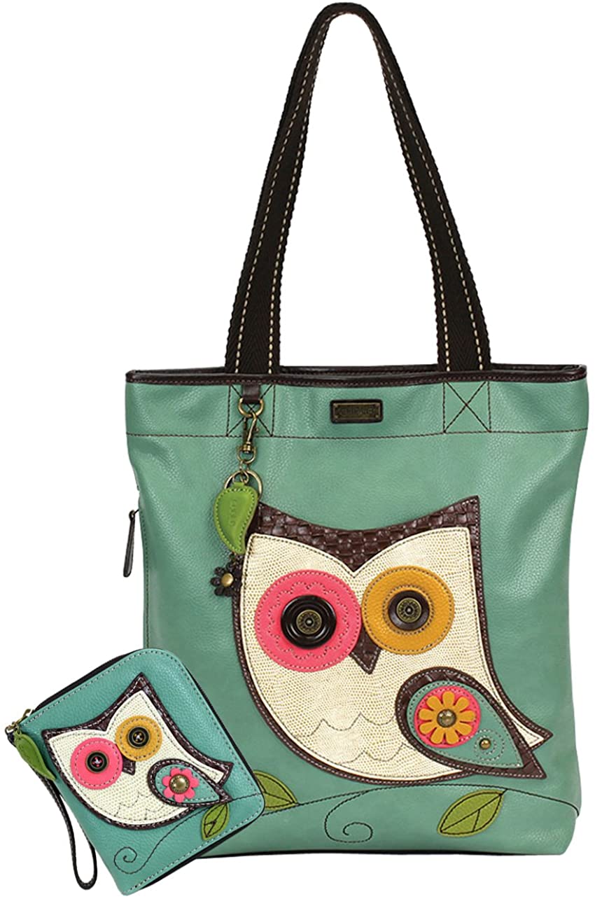 Price:$85.00    Chala Handbags Everyday Tote Women Handbag with Zip Around Wallet (Owl), Teal  Clothing